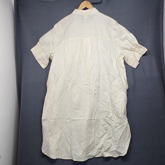 Old Navy Shirt Dress XXL Tall Cream Linen Blend Short Sleeve Button Front Pocket - Picture 2 of 10
